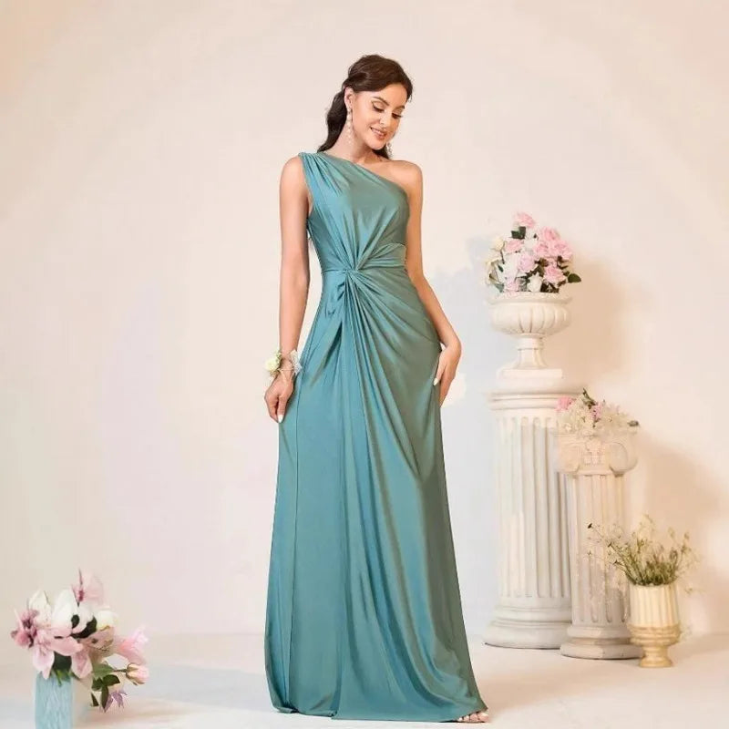 Elegant Teal One-Shoulder Evening Gown