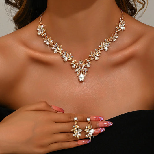 Bridal Costume Jewellery Set Leaf Pendant and Earrings