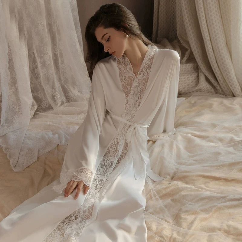 Bridal Wedding Robe Lace Trim Nightgown