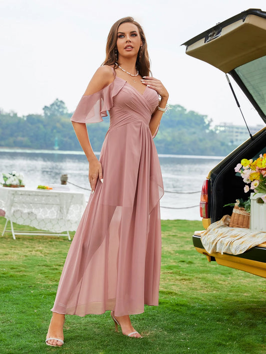 Chiffon Cold Shoulder Bridesmaid Dress