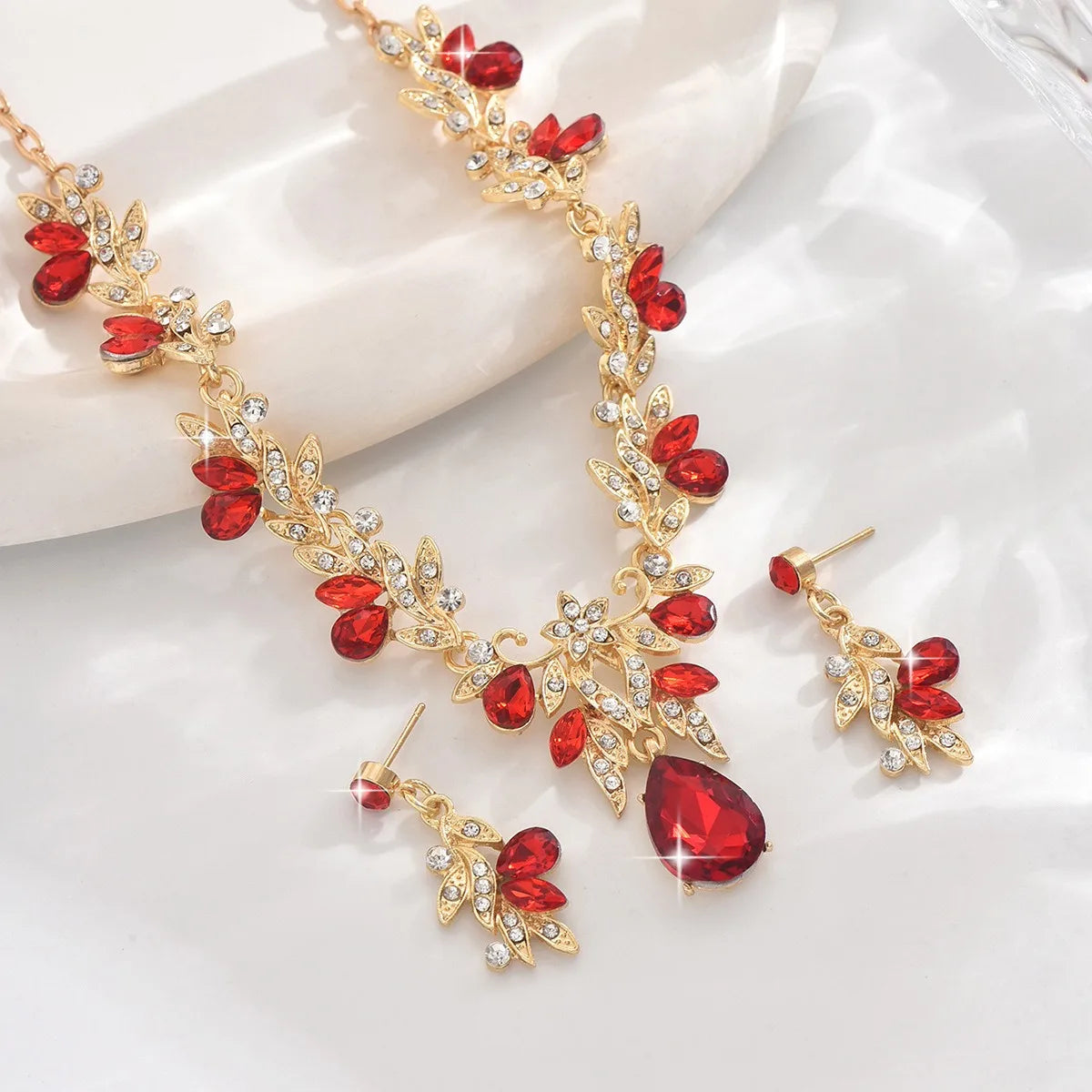 Bridal Costume Jewellery Set Leaf Pendant and Earrings
