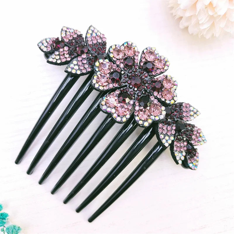 Crystal Rhinestones Flower Hair Combs