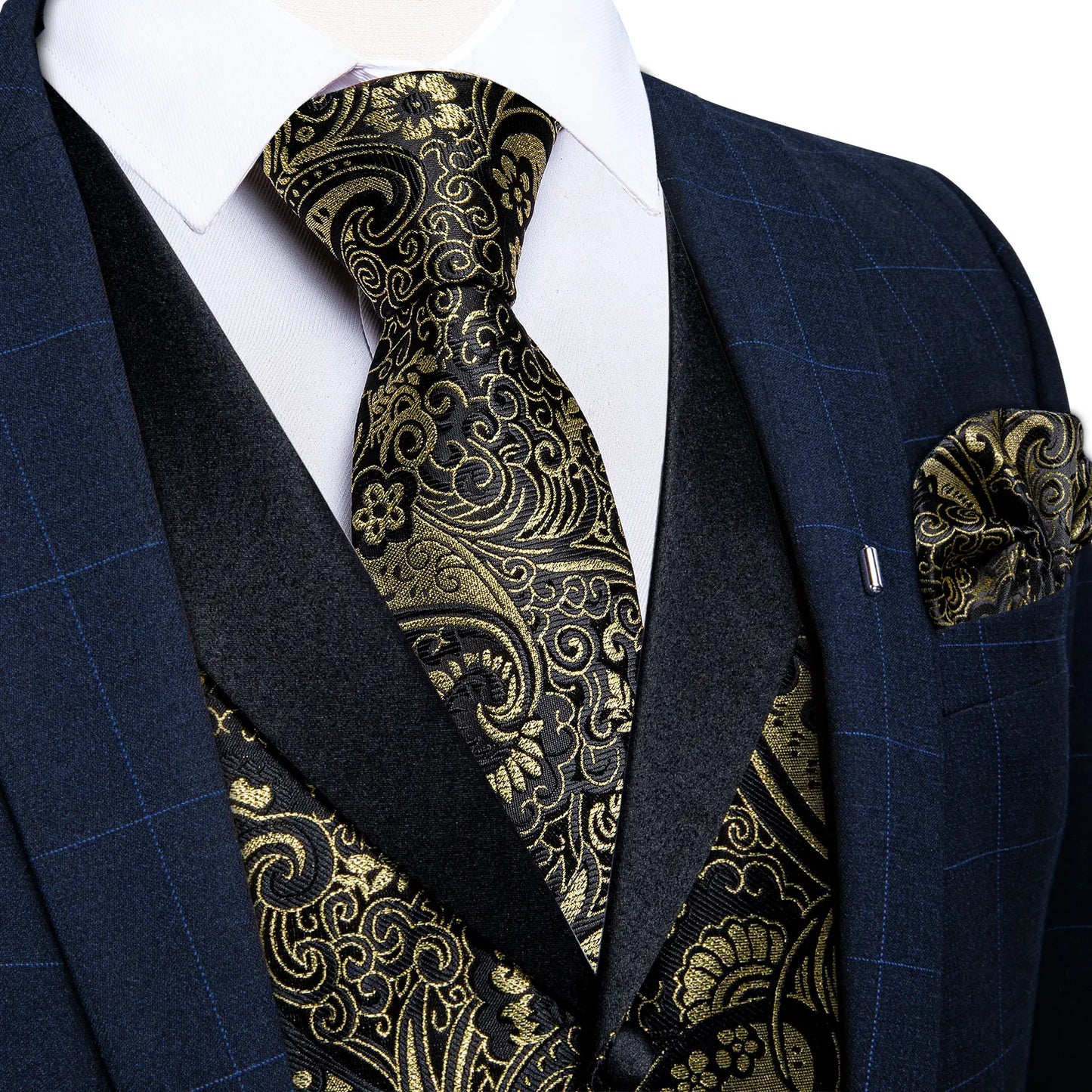 Men's Paisley Silk Waistcoat Matching Tie and Cufflinks