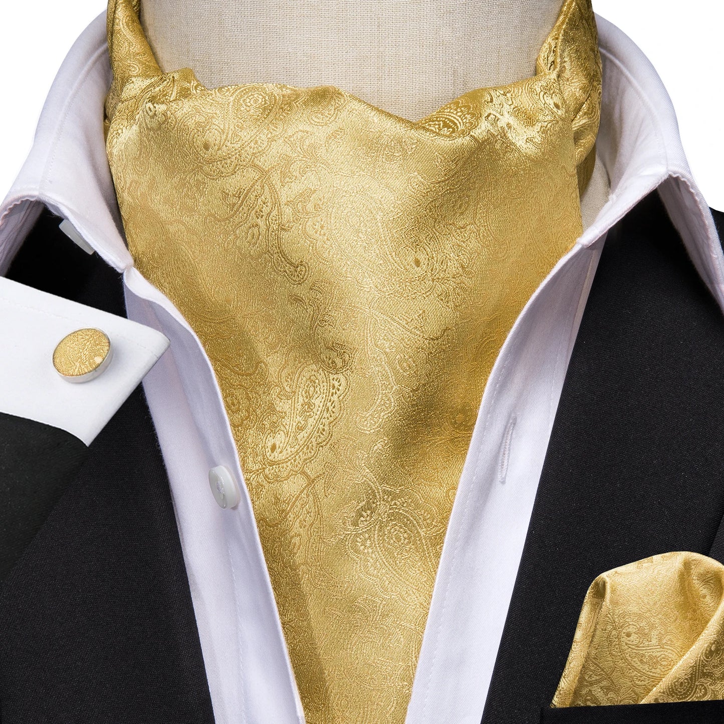 Mens Cravat Pocket Square Cufflinks Set 3pcs