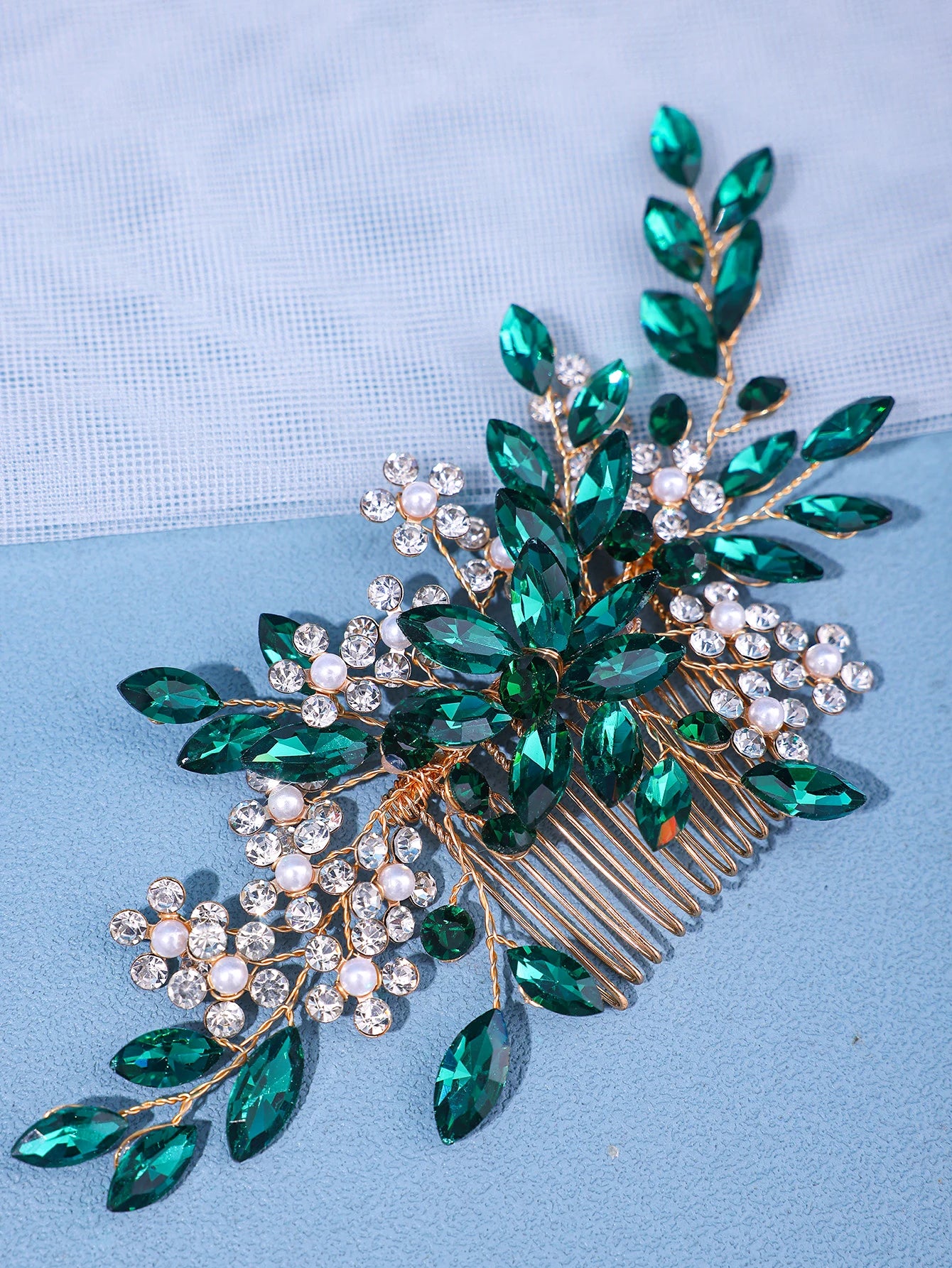 Bridal Rhinestone Flower Pearl Hair Comb Pin