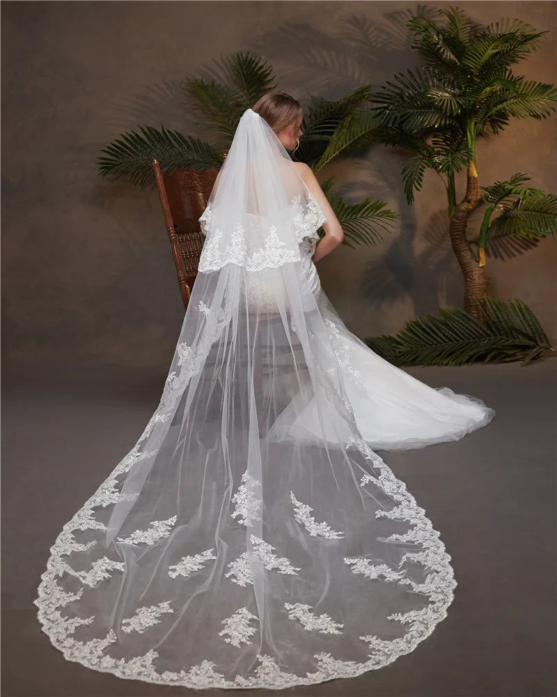 Lace Edge Cathedral Wedding Veil with Comb