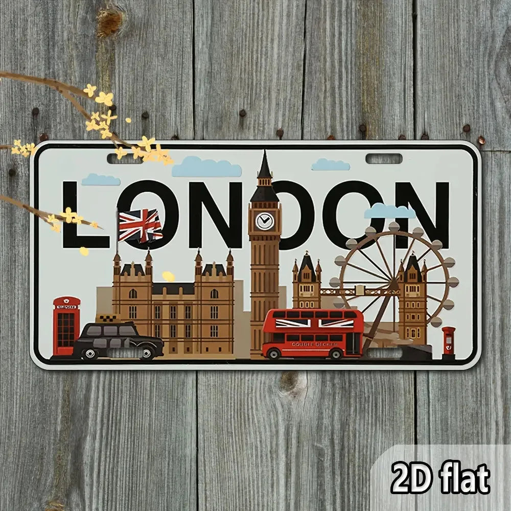 London UK City Skyline License Plate Aluminium