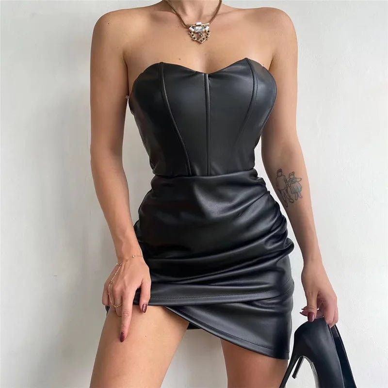 Ladie's faux leather corset dress