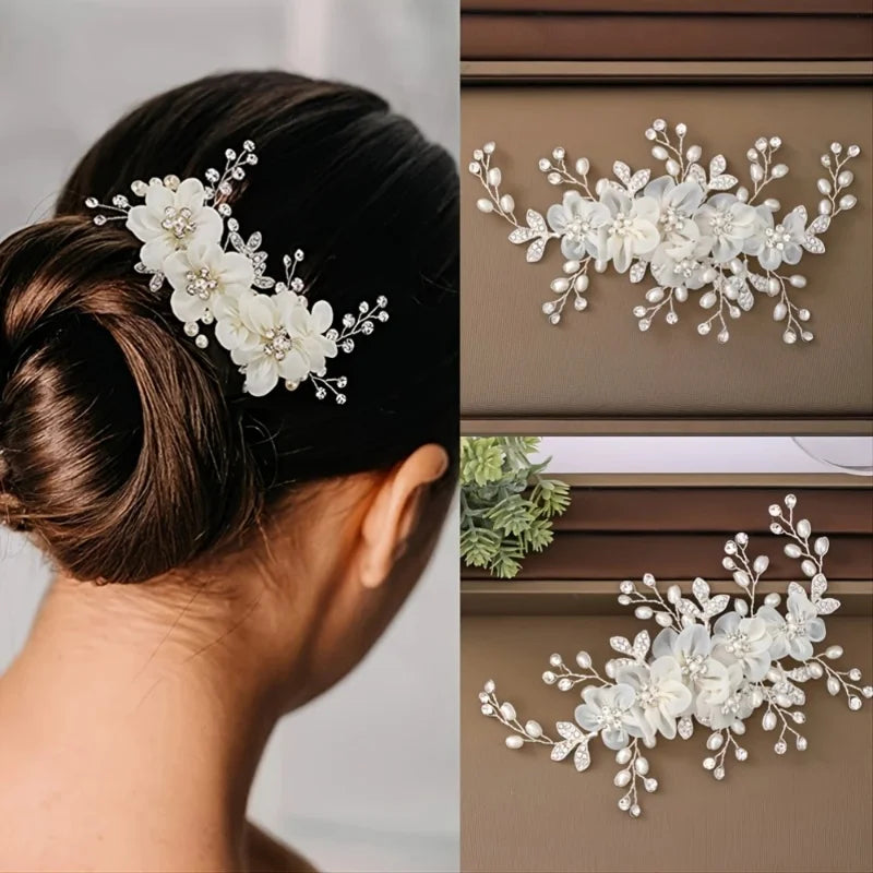 Bridal Flower Pearl Hair Clip Comb