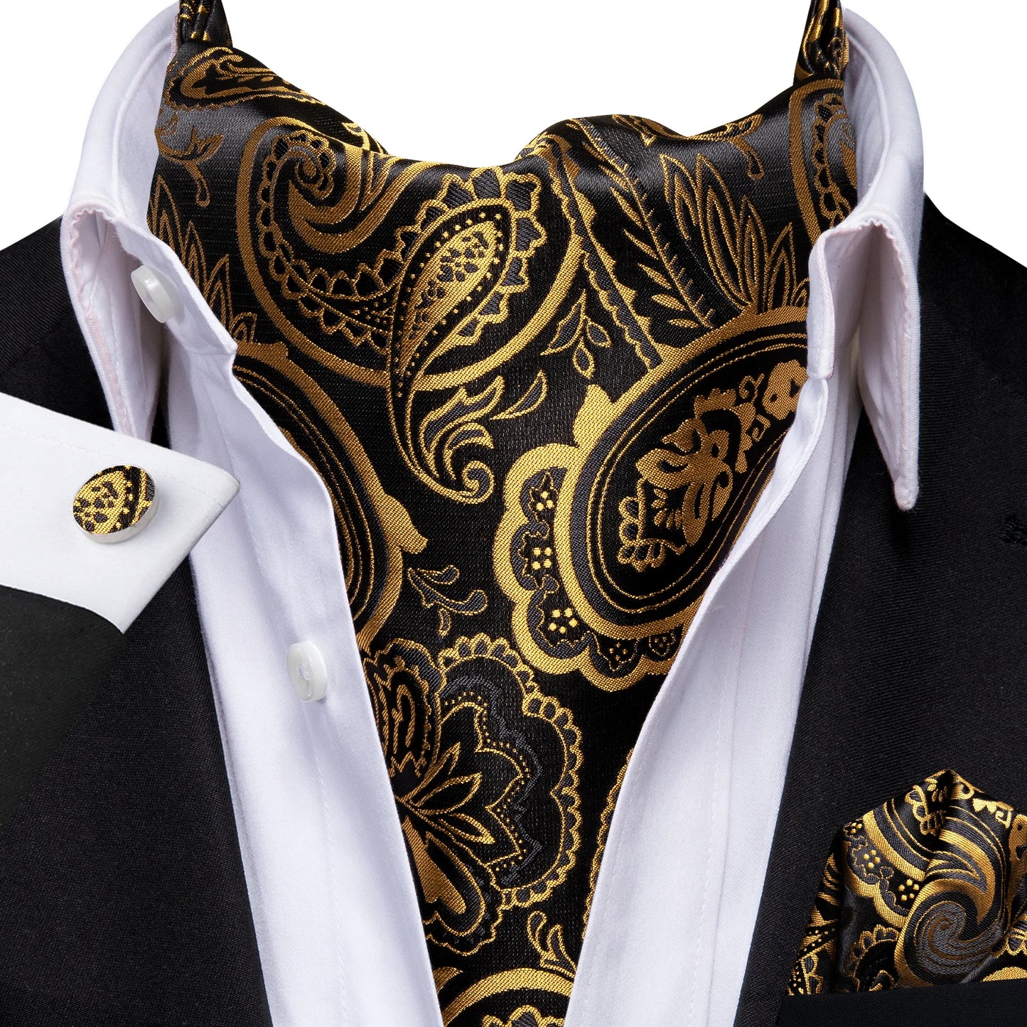 Mens Cravat Pocket Square Cufflinks Set 3pcs