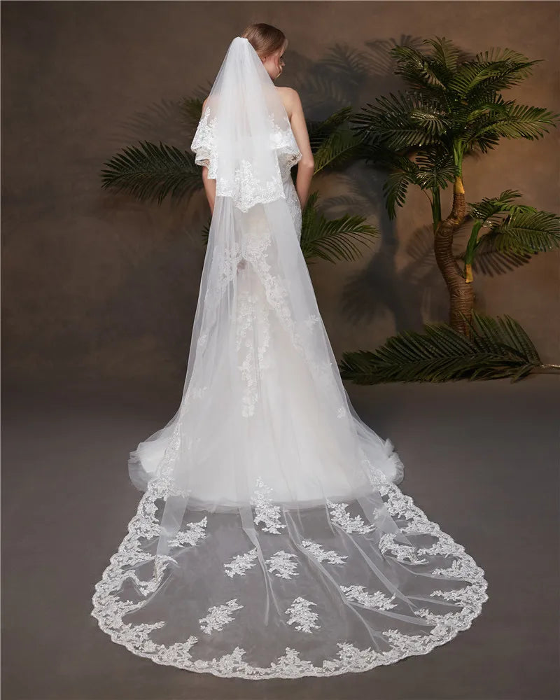 Lace Edge Cathedral Wedding Veil with Comb