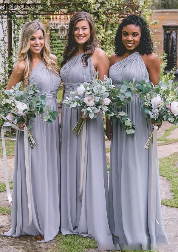 One Shoulder Chiffon Maxi Bridesmaid Dress