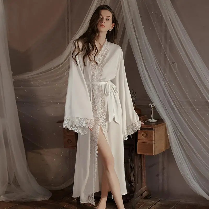 Bridal Wedding Robe Lace Trim Nightgown