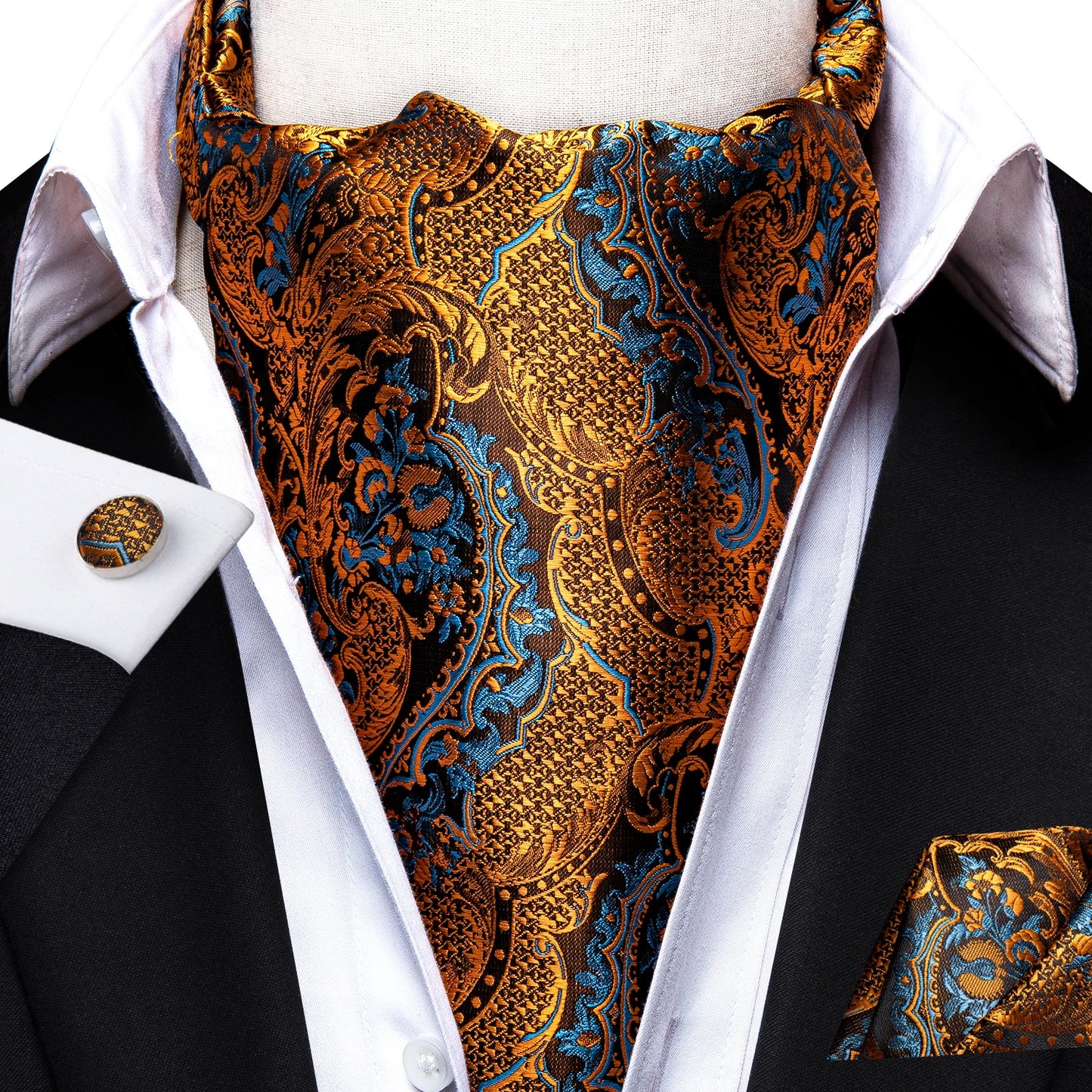 Mens Cravat Pocket Square Cufflinks Set 3pcs