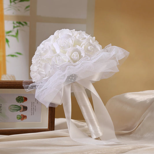 Pearls and White Roses Artificial Bouquet for Brides and Flower Girls