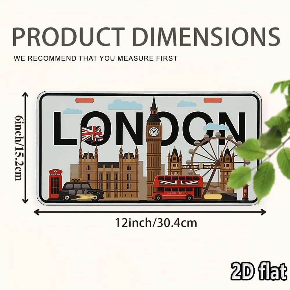 London UK City Skyline License Plate Aluminium