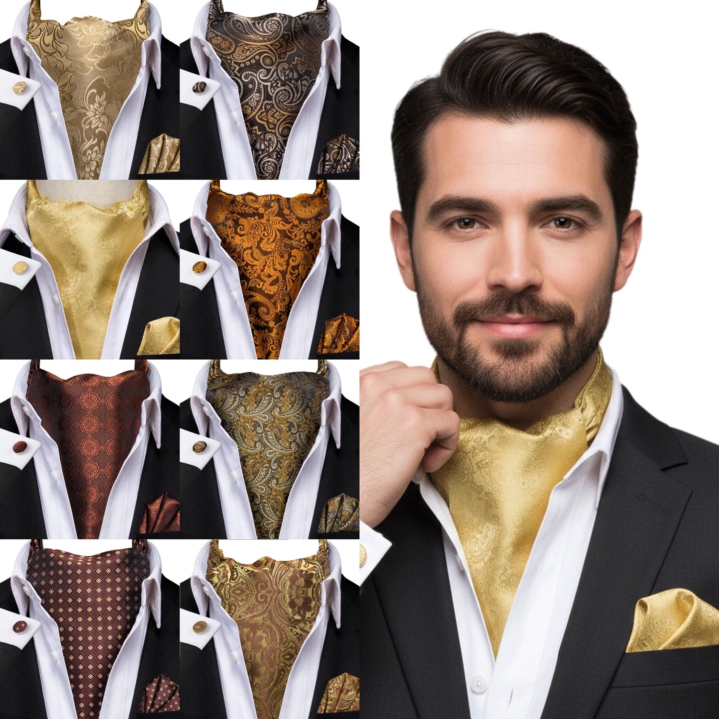 Mens Cravat Pocket Square Cufflinks Set 3pcs