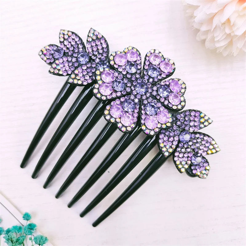 Crystal Rhinestones Flower Hair Combs
