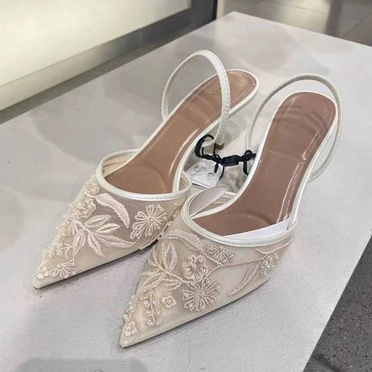 Mesh Embroidered Bridal Wedding Shoes