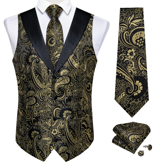 Men's Paisley Silk Waistcoat Matching Tie and Cufflinks