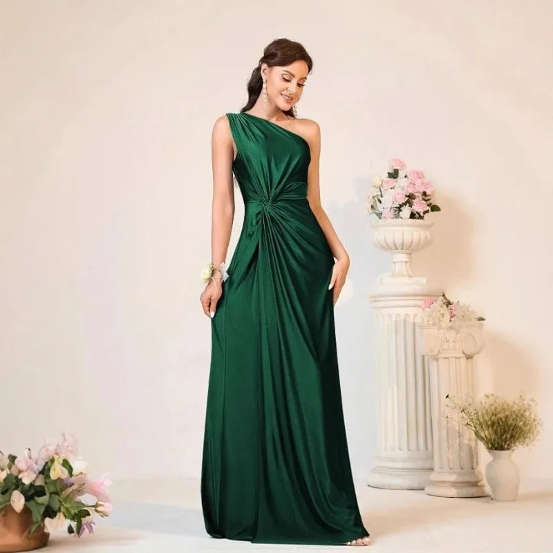 Elegant Teal One-Shoulder Evening Gown