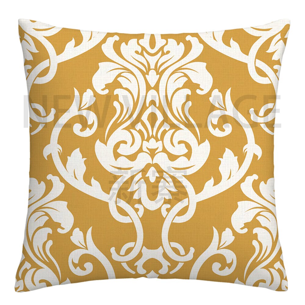 Yellow white geometric linen cushion cover
