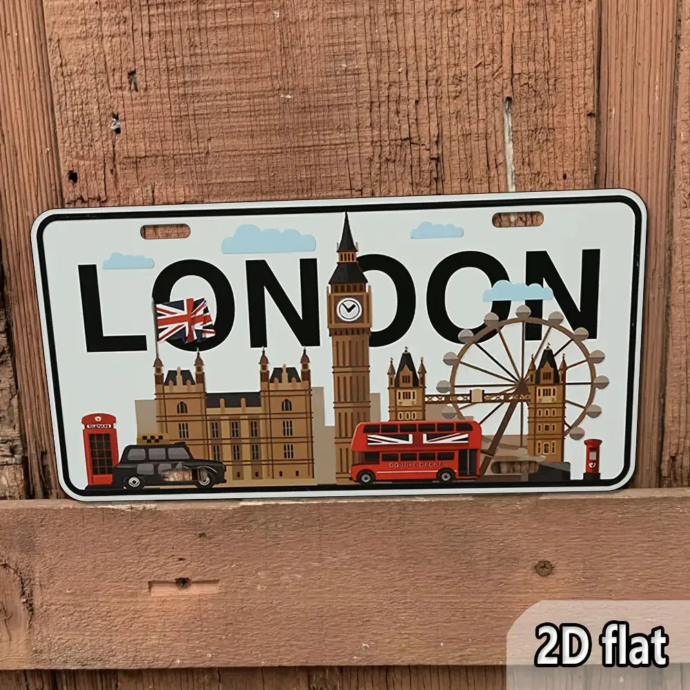 London UK City Skyline License Plate Aluminium