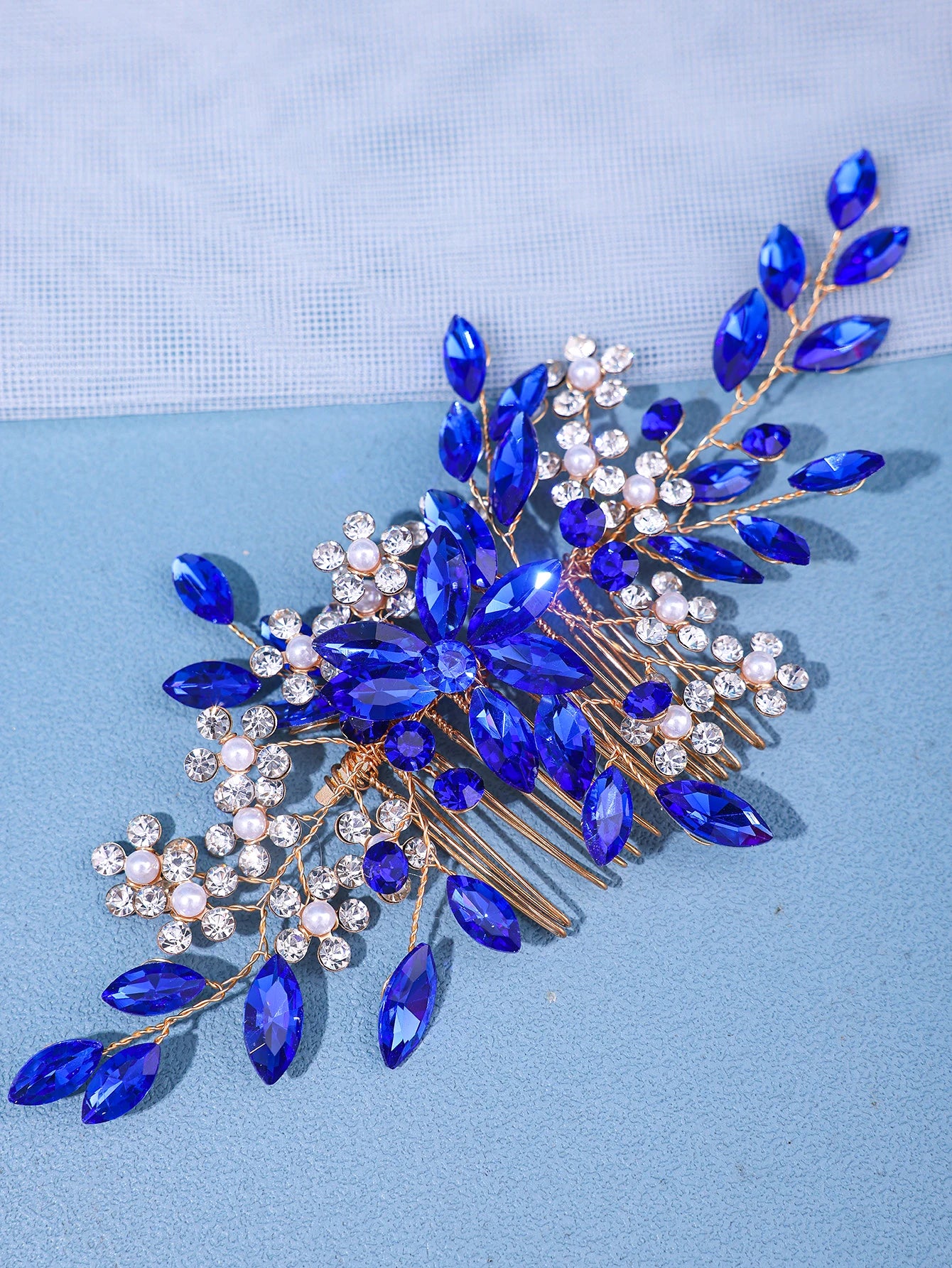 Bridal Rhinestone Flower Pearl Hair Comb Pin