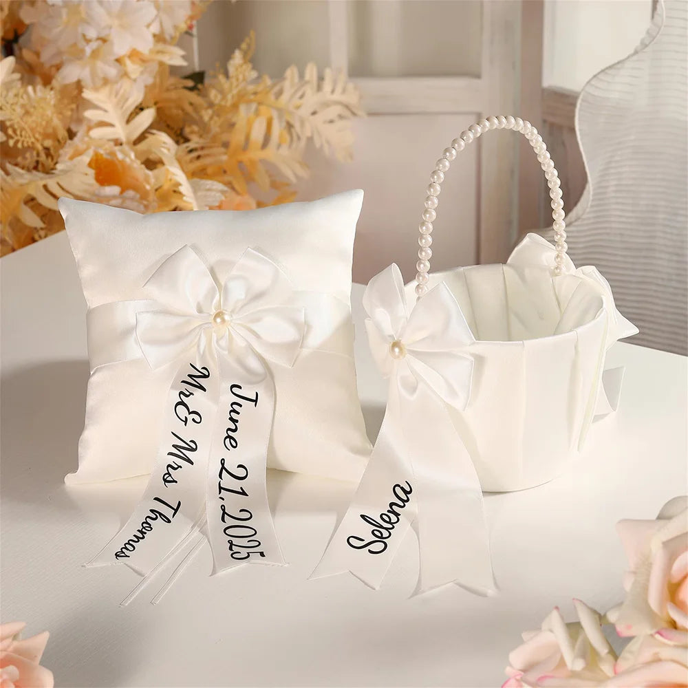 Personalized Flower Girl Basket and Ring Bearer Pillow