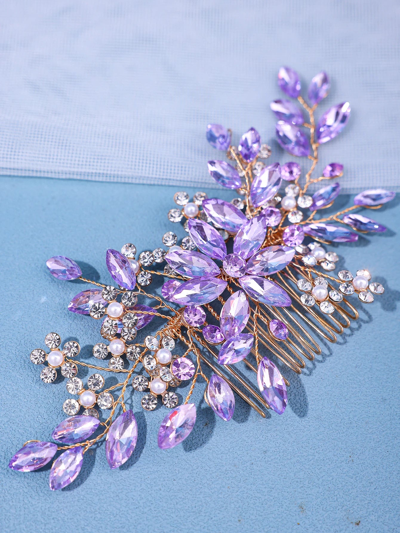Bridal Rhinestone Flower Pearl Hair Comb Pin