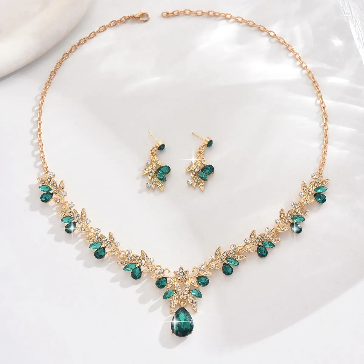 Bridal Costume Jewellery Set Leaf Pendant and Earrings