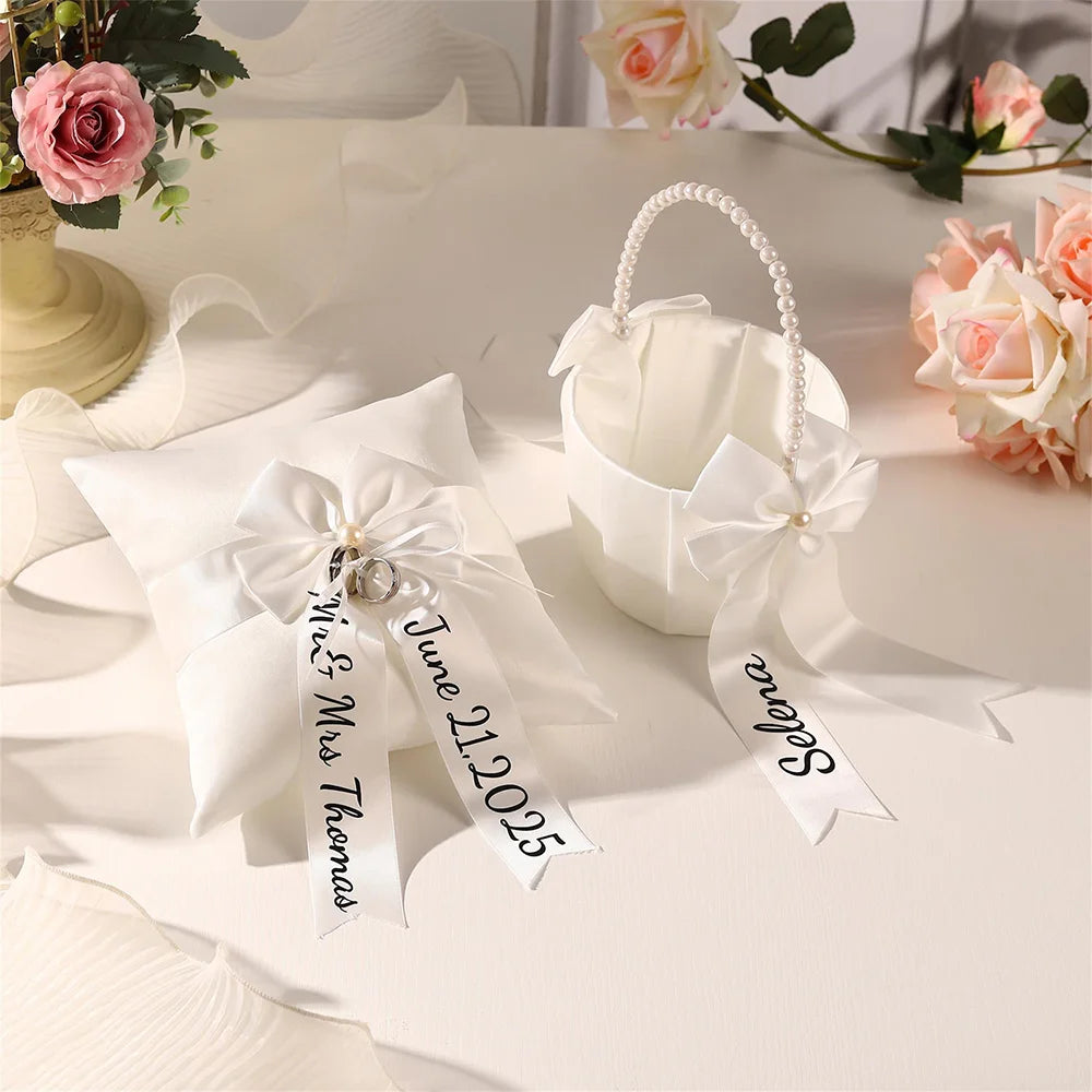 Personalized Flower Girl Basket and Ring Bearer Pillow