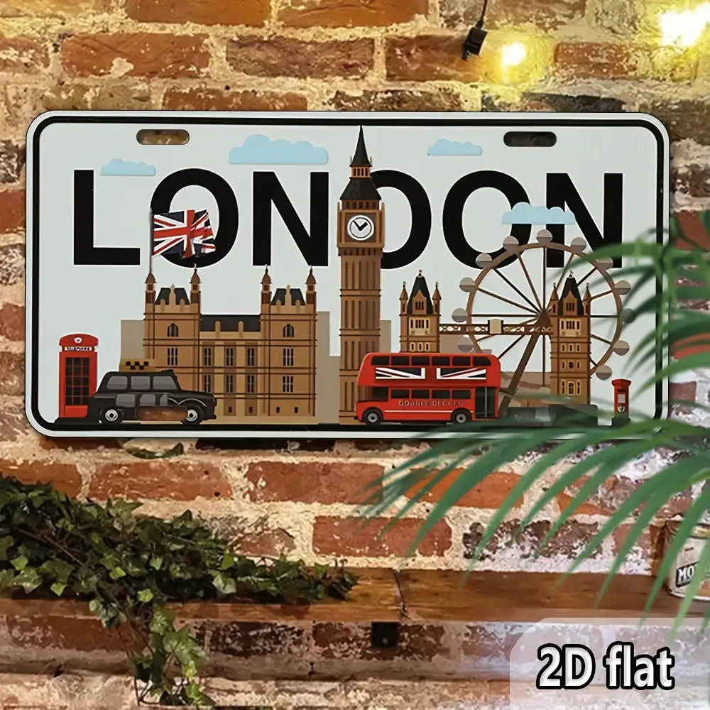 London UK City Skyline License Plate Aluminium