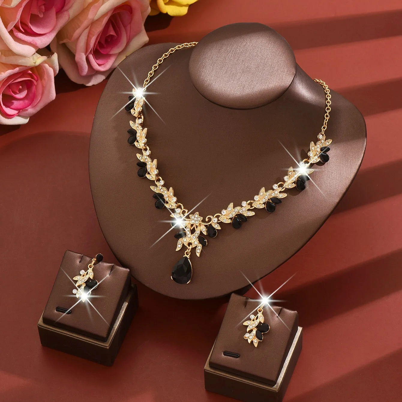 Bridal Costume Jewellery Set Leaf Pendant and Earrings
