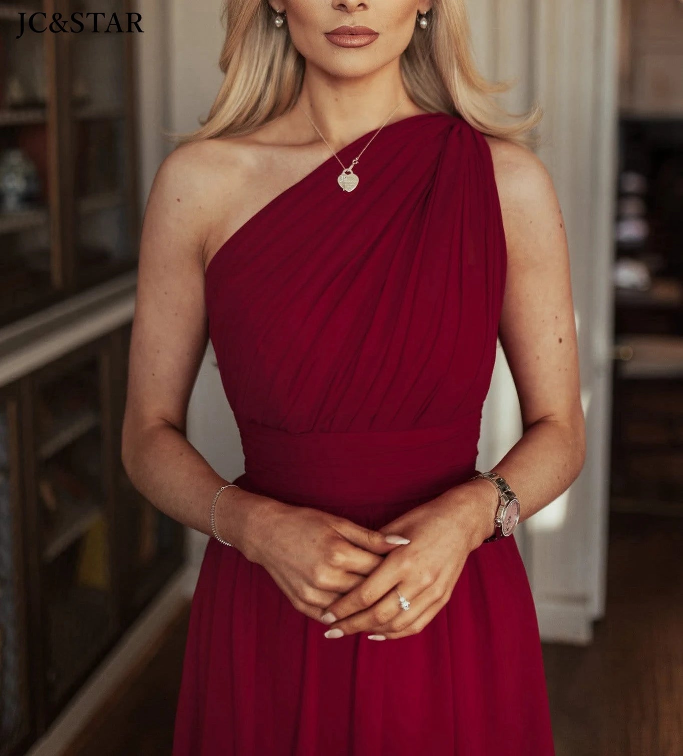 One Shoulder Chiffon Maxi Bridesmaid Dress