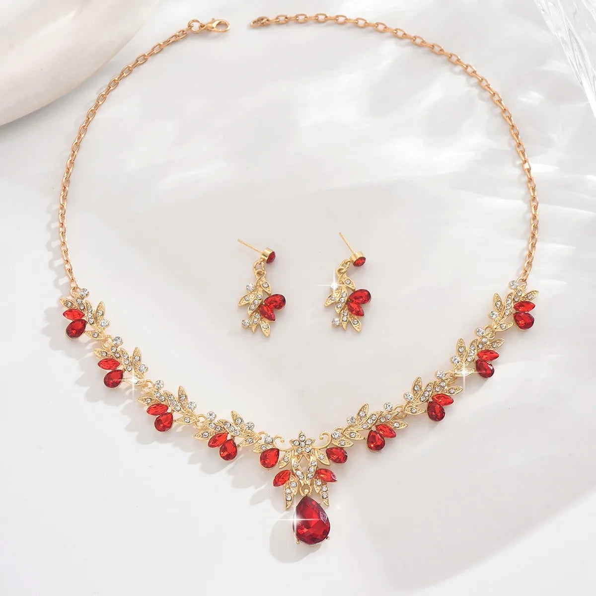 Bridal Costume Jewellery Set Leaf Pendant and Earrings