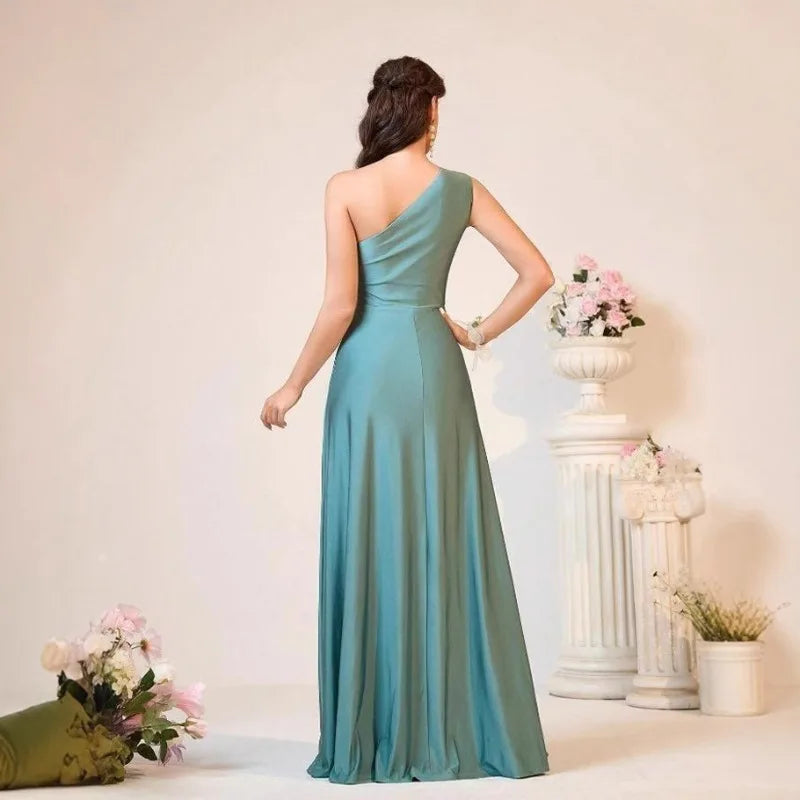 Elegant Teal One-Shoulder Evening Gown