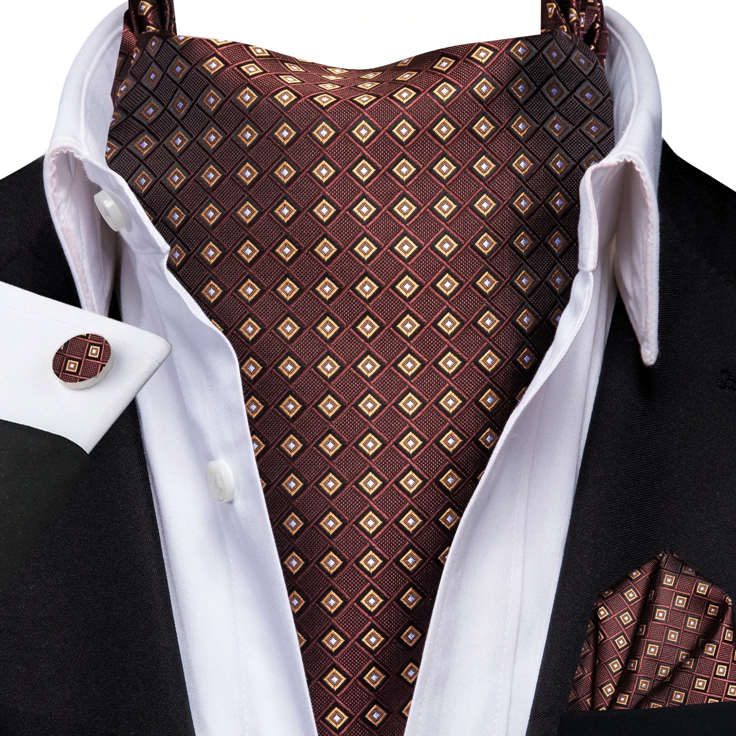 3pcs Mens Cravat Pocket Square Cufflinks Set