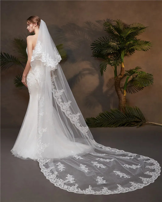 Lace Edge Cathedral Wedding Veil with Comb