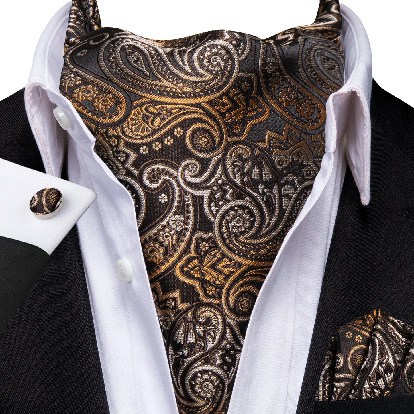 Mens Cravat Pocket Square Cufflinks Set 3pcs