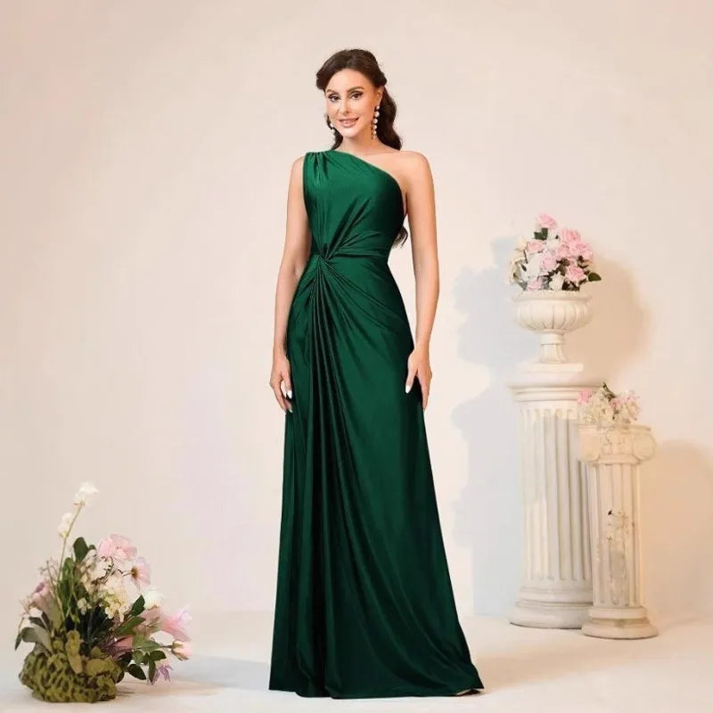 Elegant Teal One-Shoulder Evening Gown