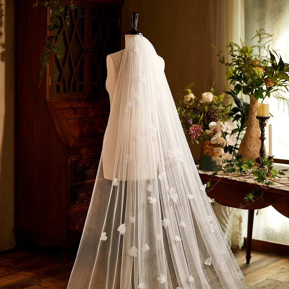 Cathedral Train Floral Wedding Veil