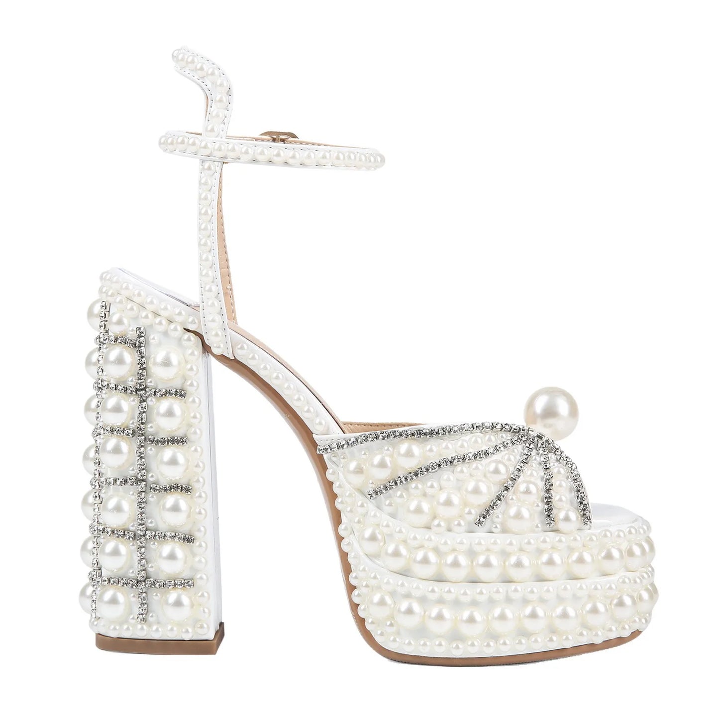 Ivory Pearl Embellished Peep Toe Bridal Shoes