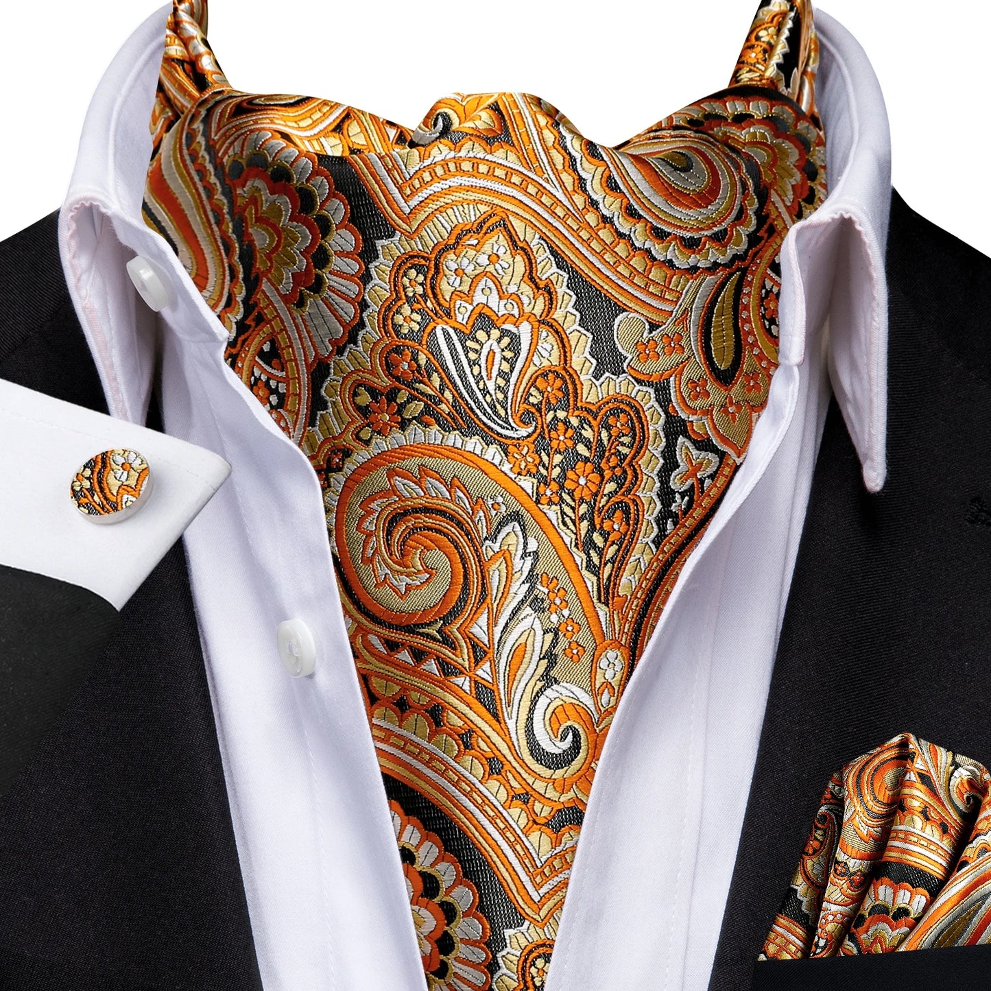 Mens Cravat Pocket Square Cufflinks Set 3pcs