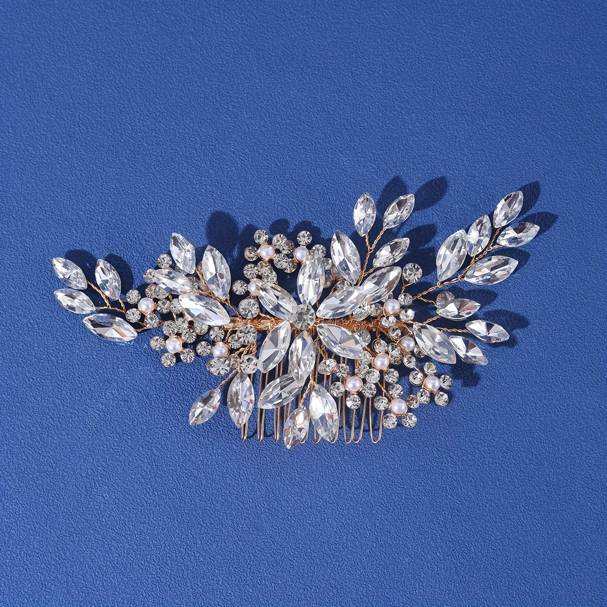 Bridal Rhinestone Flower Pearl Hair Comb Pin