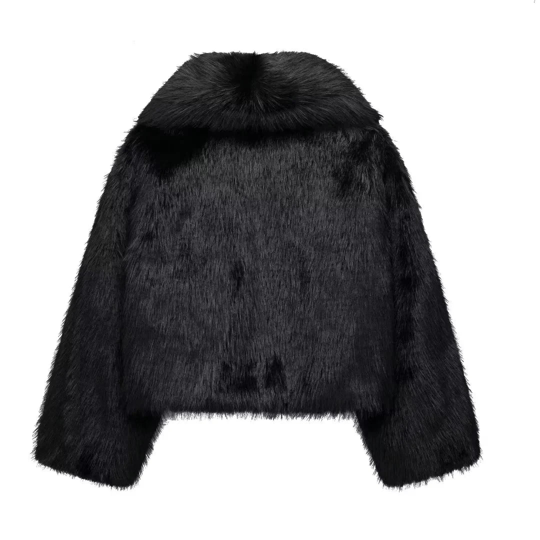 Faux Fur Short Winter Coat with Collar
