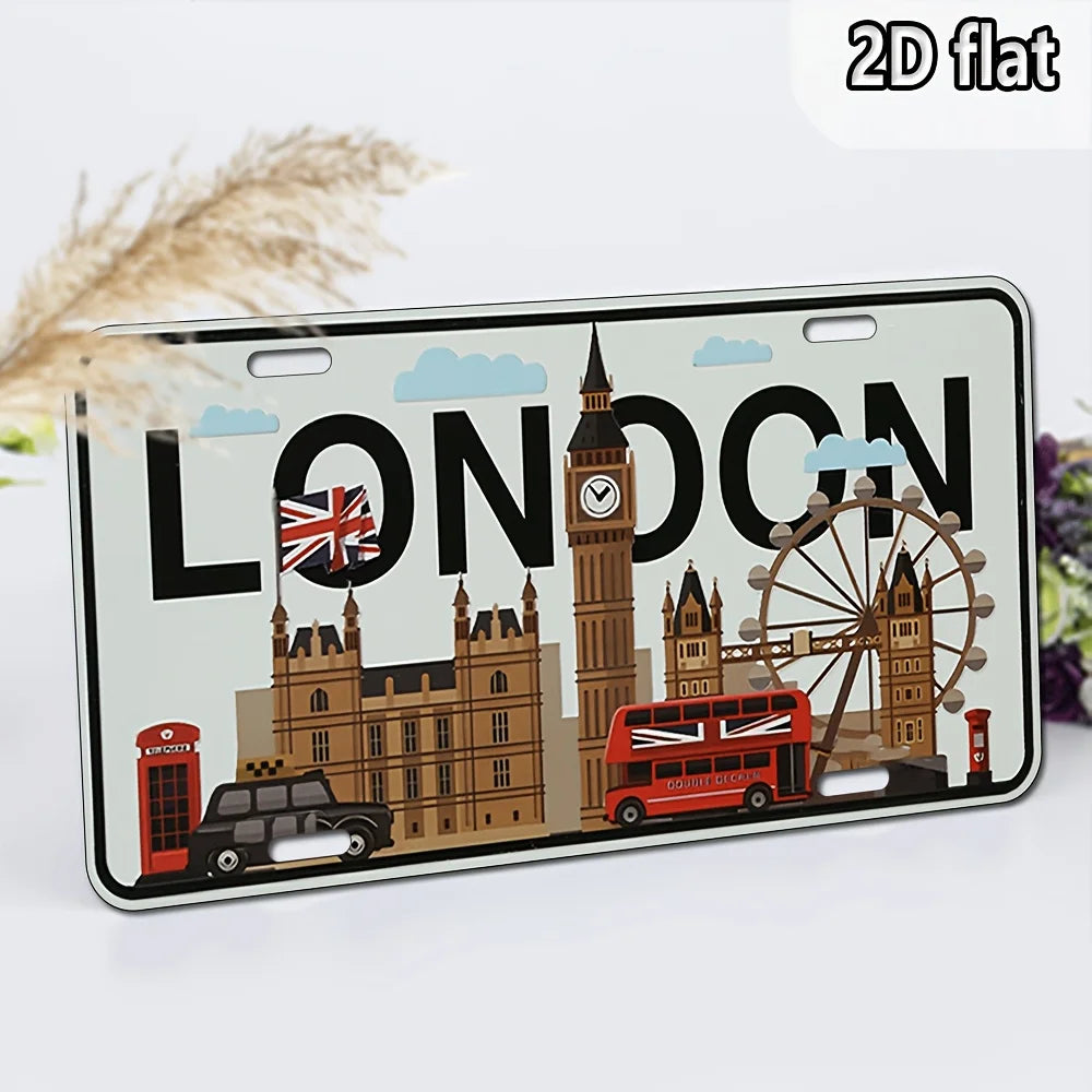 London UK City Skyline License Plate Aluminium