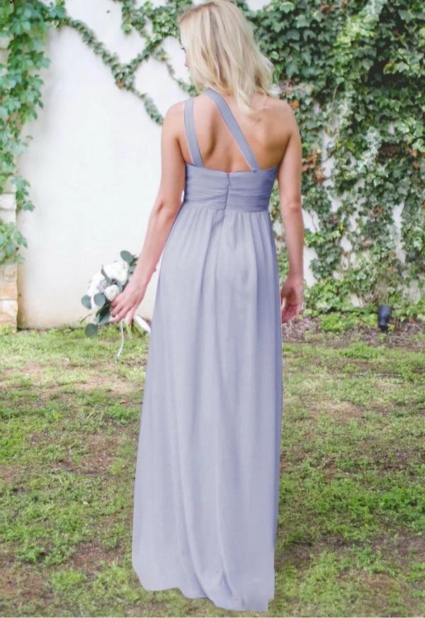 One Shoulder Chiffon Maxi Bridesmaid Dress