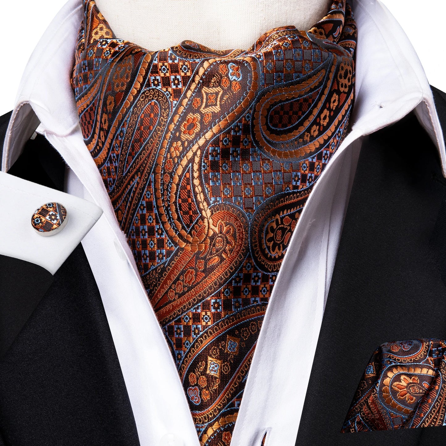 Mens Cravat Pocket Square Cufflinks Set 3pcs