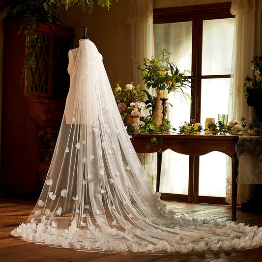 Cathedral Train Floral Wedding Veil